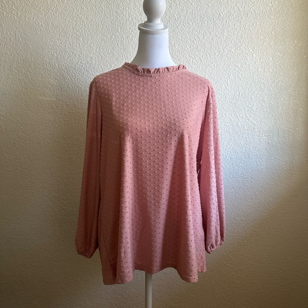 Adrianna Papell Neck Top KNIT CLIP DOT RUFFLE NECK TOP